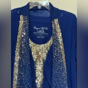 2-Piece Cowgirl Tuff Royal Blue Razor Back Tank Top & Cardigan Size L NWT